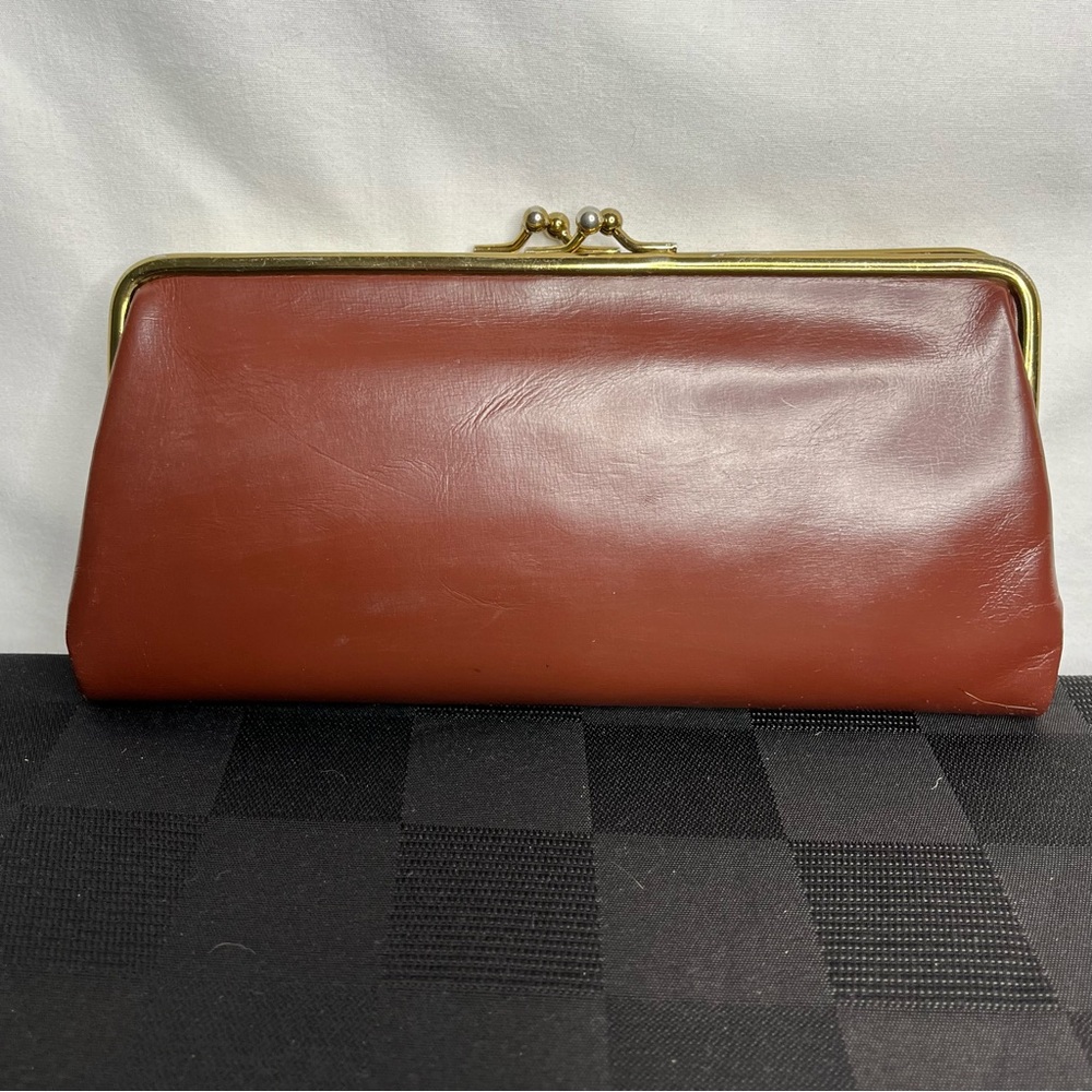Vintage Jana Brown Clutch Purse with Original Mirror in Sleeve